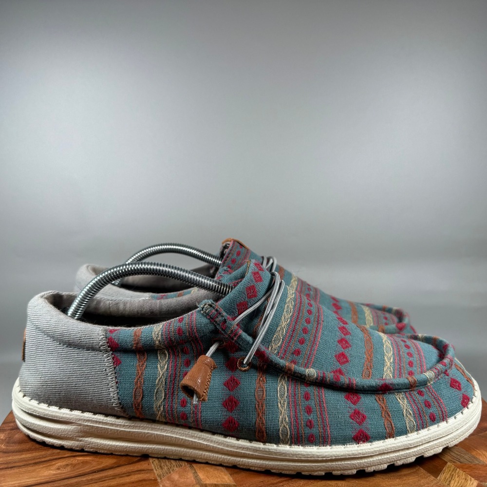 Hey Dude Wally Funk Vintage Blanket Sea Blue Graphite Mens 12 Moccasin Loafers